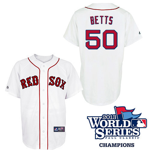 Mookie Betts #50 Youth Baseball Jersey-Boston Red Sox Authentic 2013 World Series Champions Home White MLB Jersey